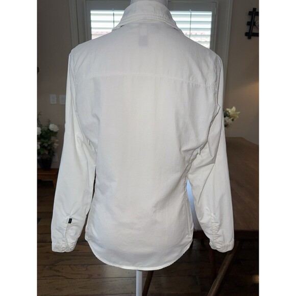 Classic White Nylon Button Up Hiking Shirt Outdoor Travel Roll Tab Sz S REI - Picture 8 of 16